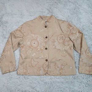 Vintage‎ Chicos Womens Blazer Jacket Biege Plus 1 Western Floral Embroidery